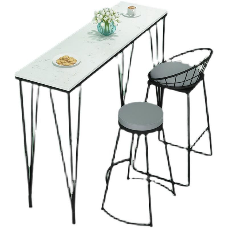 Stone Top Bar Dining Table Industrial Bar Dining Table with 4 Black Legs