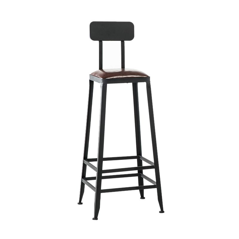 Industrial Coffee Shop Footrest Barstool Black Upholstered Counter Stool