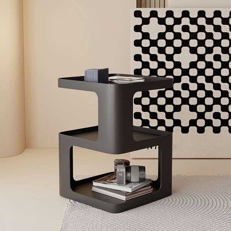 Ultra-Modern Side End Snack Table with Metal Shelves Bedroom Side Table