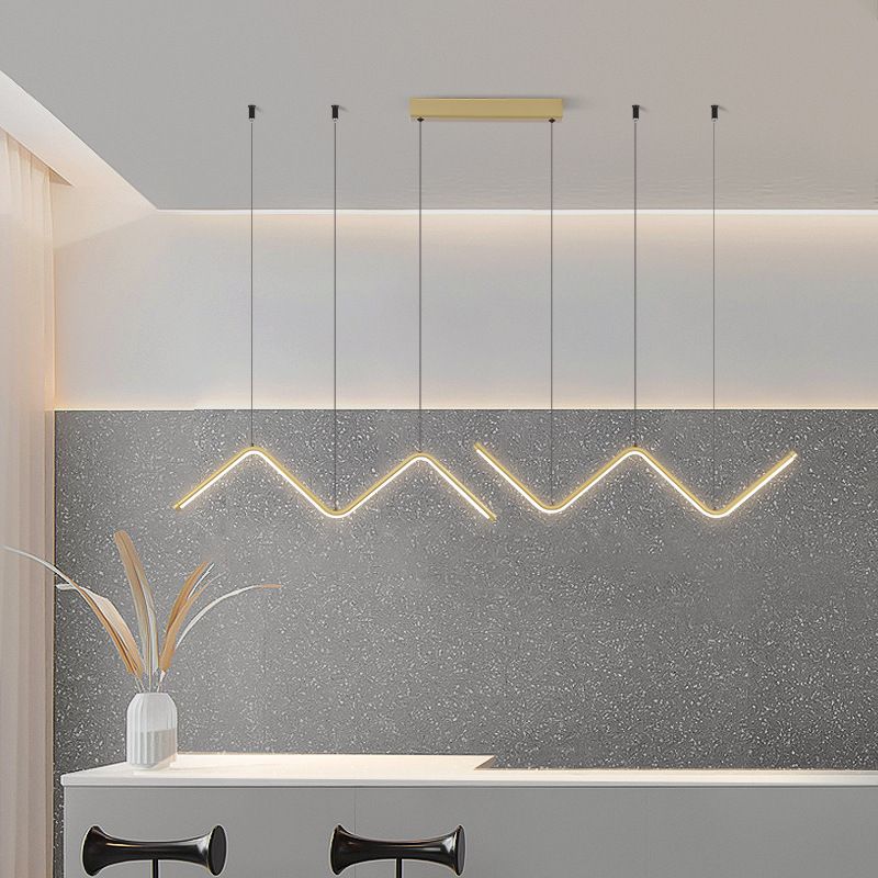 Nordic Aluminum Island Light Linear LED Island Pendant for Dining Room