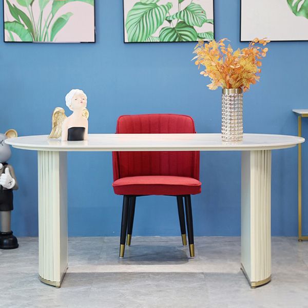 Contemporary White Standard Dining Table Irregular Sintered Stone Dining Table for Kitchen