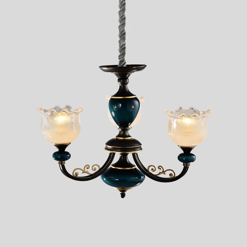 Blossom Living Room Pendule Light Classic Clear Cilabed Verre 3/6 Lumières Chandelier noir et bleu
