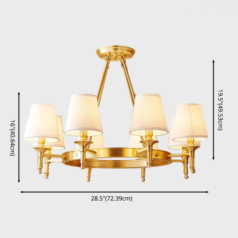 Post-Modern Circular Hanging Chandelier Light White Fabric Shade Ceiling Chandelier in Gold for Living Room