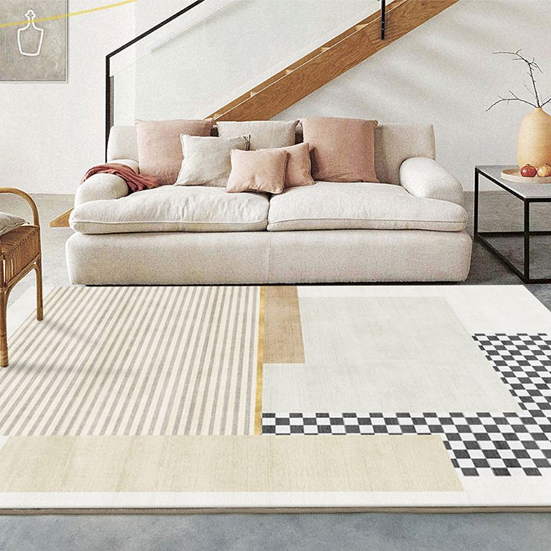 Light Brown Striped Rug Polyeste Casual Indoor Rug Stain Resistant Rug for Drawing Room