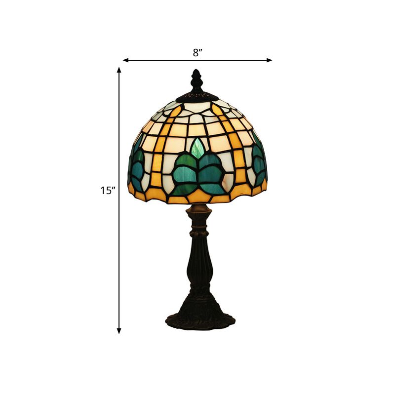 1 Light Bedside Nightstand Light Mediterranean Blue Night Table Lamp with Dome Stained Glass Shade