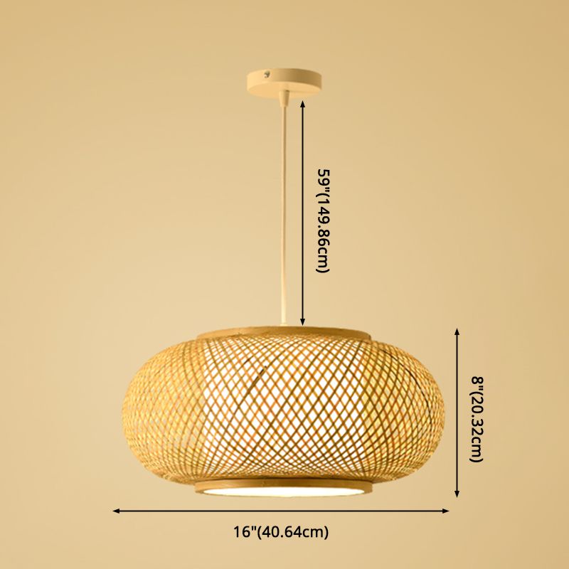 Bamboo & Rattan Weaving Drum Suspended Light Asian Style 1 Light Accent Pendant Lamp in Beige