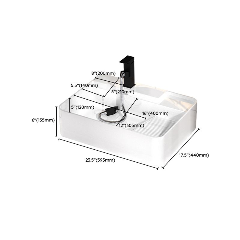 Modern Bathroom Sink Porcelain Solid Color Rectangular Vessel with Pop-Up Drain