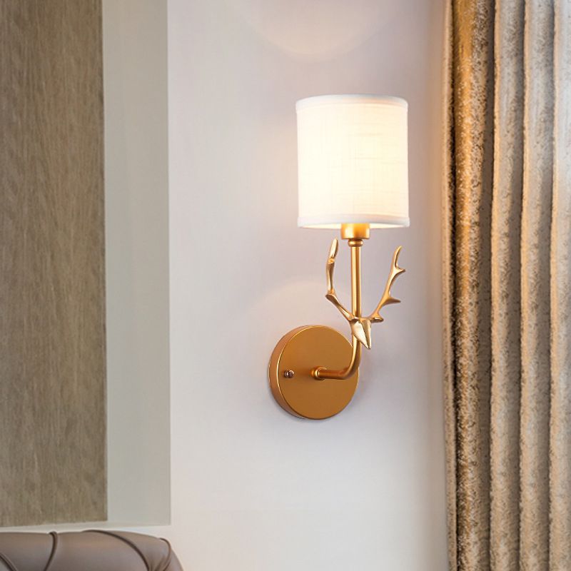 Modern Style Cylinder Shape Wall Light Fabric 1 Light Sconces for Bedroom