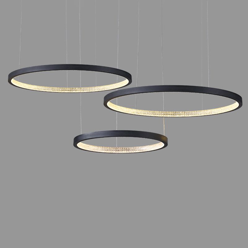 Round Shape Hanging Lamp Fixture Modern Style Pendant Lamp in Black for Living Room