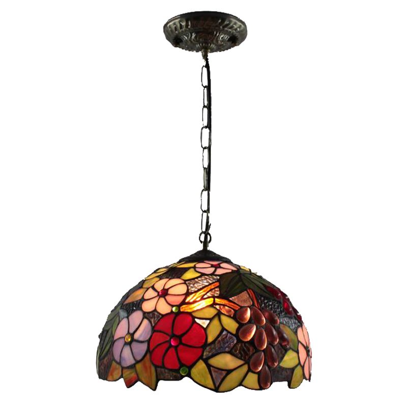 Dome Pendant Light Tiffany-Style 12" Wide 1 Light Glass Hanging Lamp for Living Room