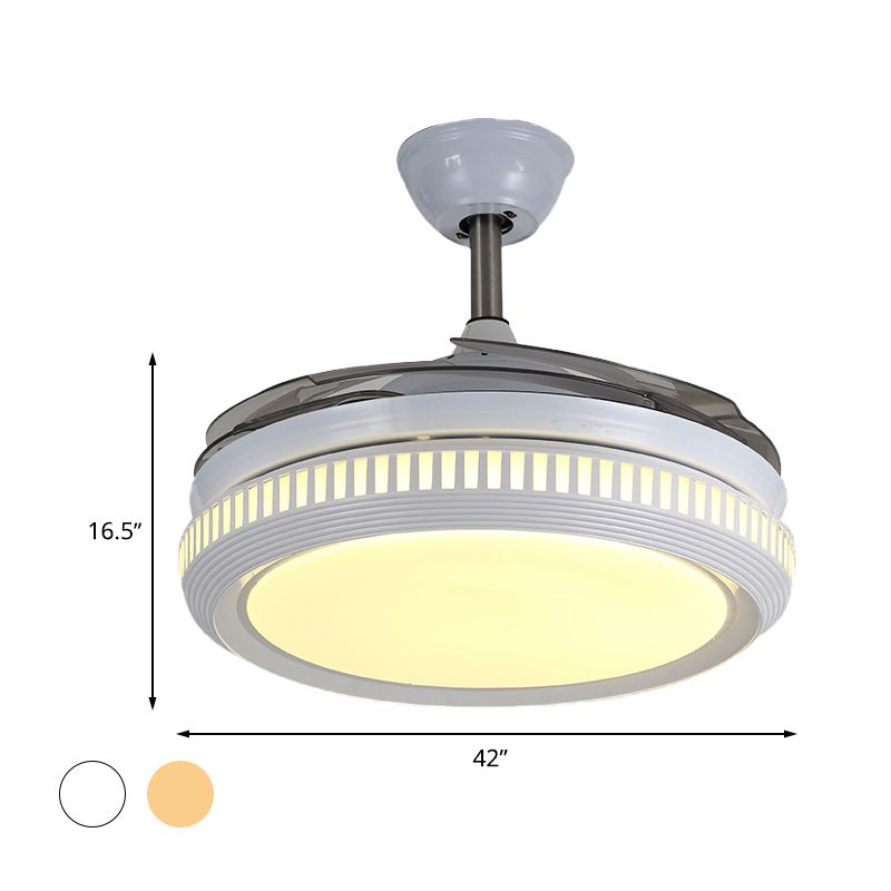 LED -Acryl -halb flush leichte zeitgenössische weiß /goldene runde Esszimmer Hängende Lüfterlampe mit 4 klaren Klingen, 42 "W.