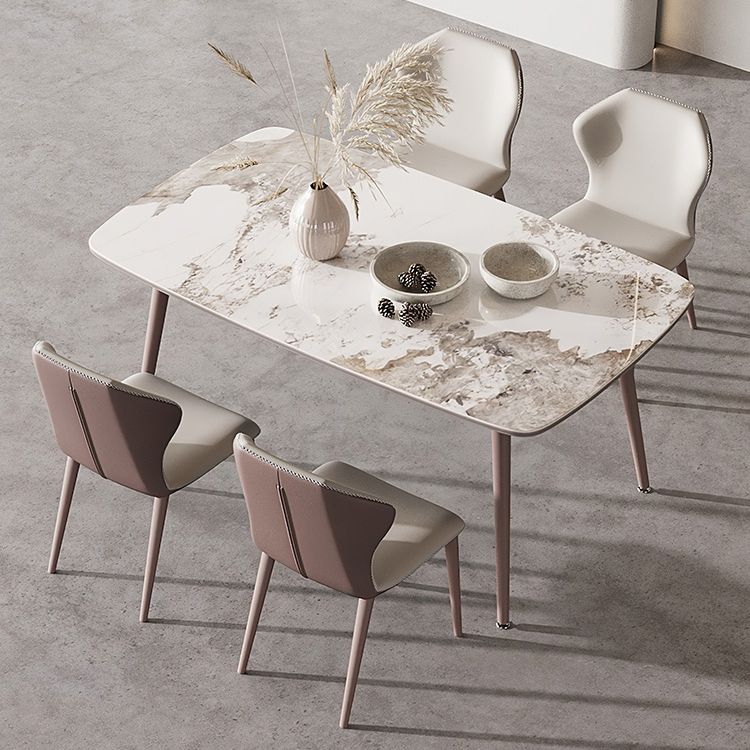 Metal Traditional Luxury Rectangle Dining Table Sintered Stone Top Table with 4 Legs