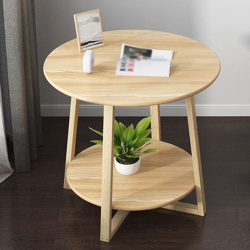 27.5" Tall Cross Legs Side Table Wood Natural/ White Round Side End Table