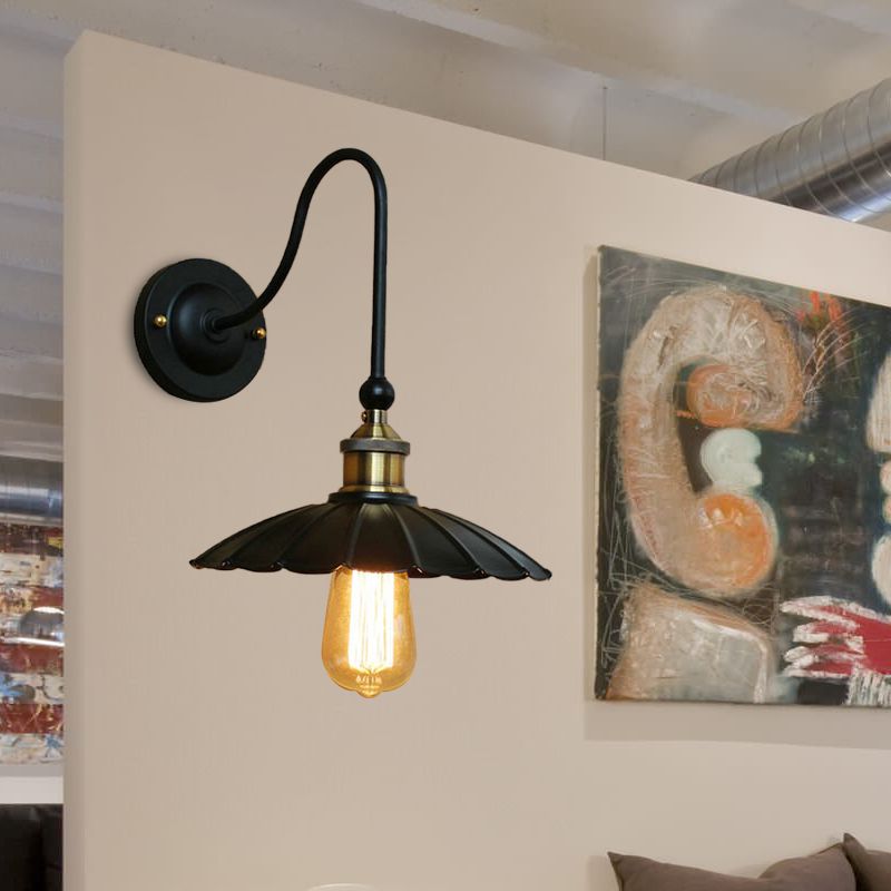 1 Kopf übergrocknete Wandhalterung Leicht Vintage Schwarzer Metallic Leuchtenleuchte mit Schwanenhalsarm