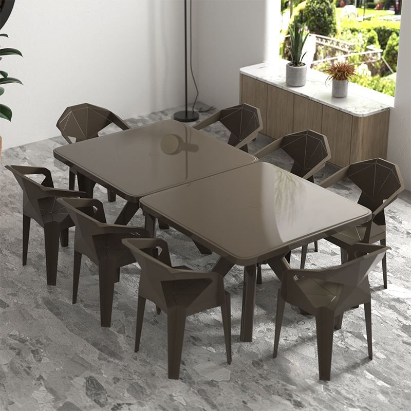 Modern Plastic Dining Table Outdoor Water Resistant Patio Table with Umbrella Hole