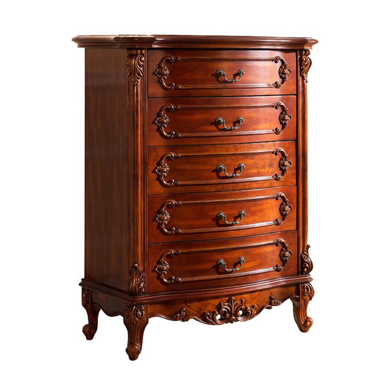 Dark Brown Mid-Century Modern Chest Pine Wood Drawer Knobs Rectangle Accent Chest