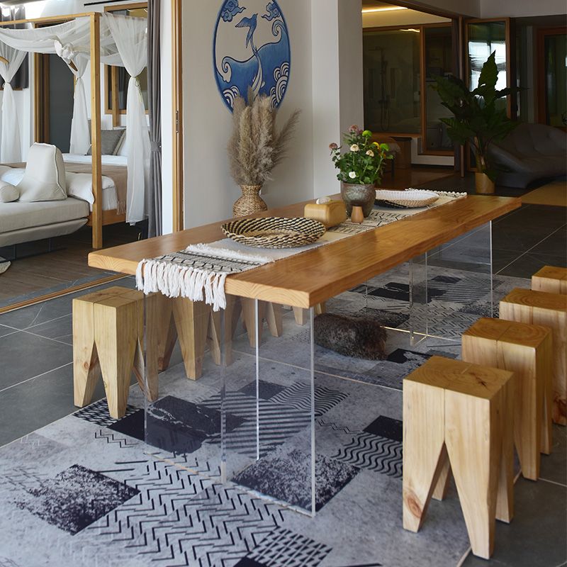 Double Acrylic Base Dining Table Modern Solid Wood Rectangle Dining Table