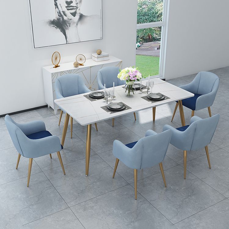 Stone Top Gold Base Dinner Room Kitchen Table Traditional Luxury Rectangle Dining Table