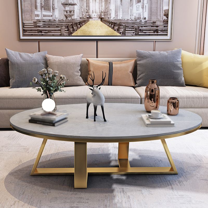 Modern Slate Cross Legs Coffee Table Oval Cocktail Table in Grey/White