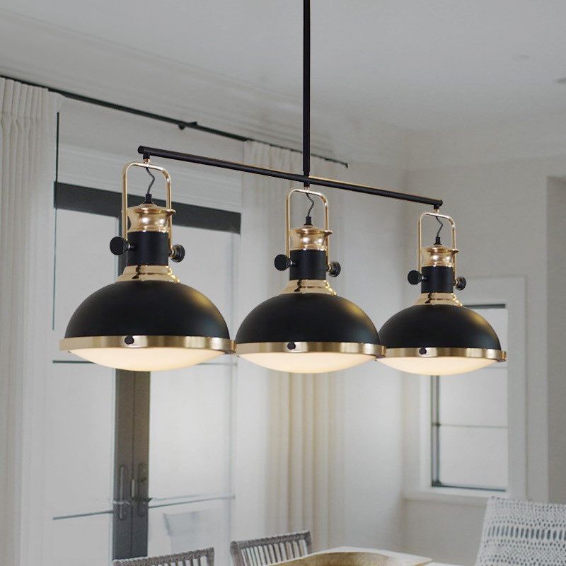 3-Light Island Pendant Light Farmhouse Dining Room Down Lighting with Dome Metal Shade in Black