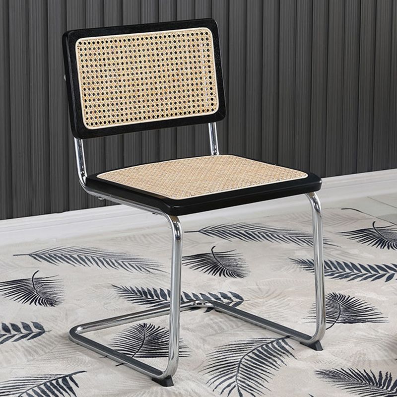 Metal Side Chair Modern Style Open Back Armless Chair with Silver Leg