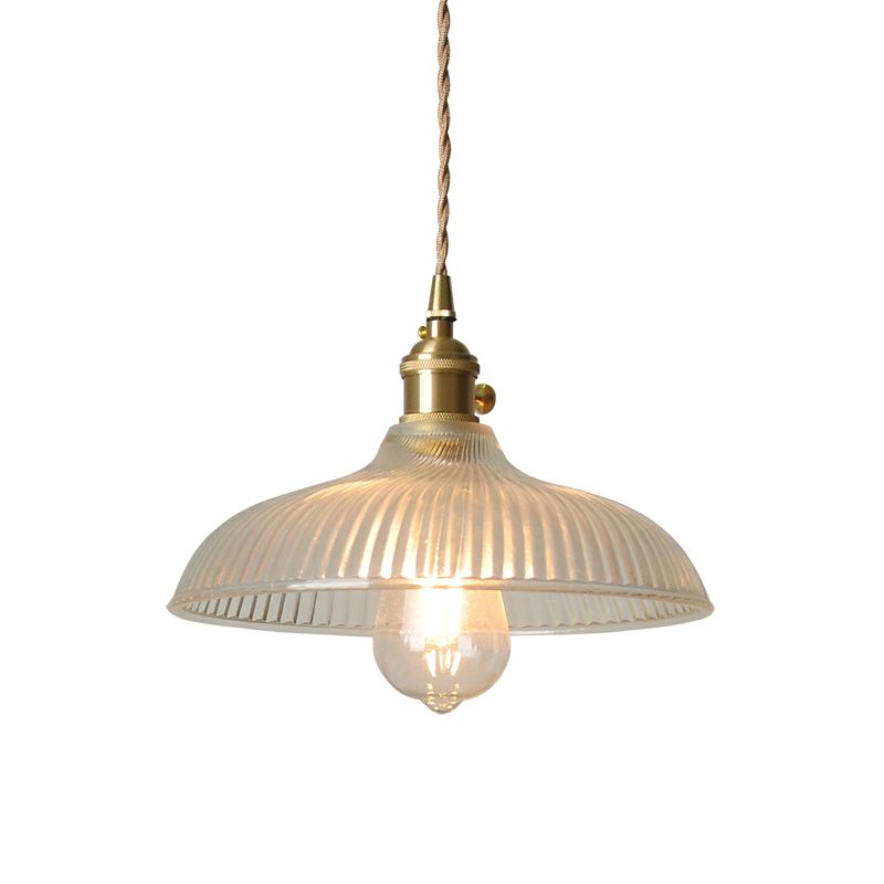 1 kop hangende verlichtingsarmatuur rustieke kom heldere geribbelde glazen hangselverlichting in messing