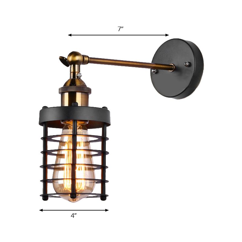 Metal Caged Wall Lighting Industrial Rustic 1 Light Indoor Mini Wall Mount Light with Cylindrical Shade