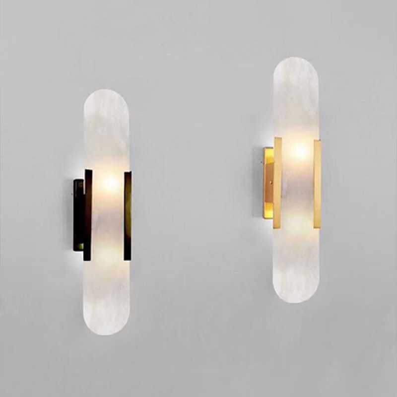 2 Lights Oval Wall Mounted Lamps Modern Style Stone Wall Sconces