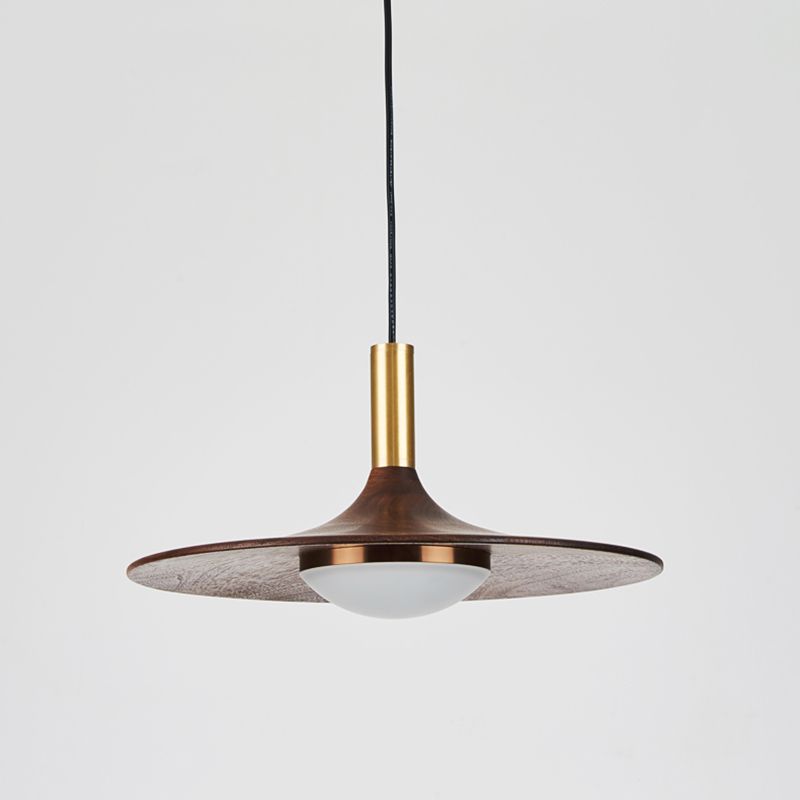 Wide Flared Walnut Wood Suspension Lamp Minimalist Dark Brown LED Pendant Lighting Fixture