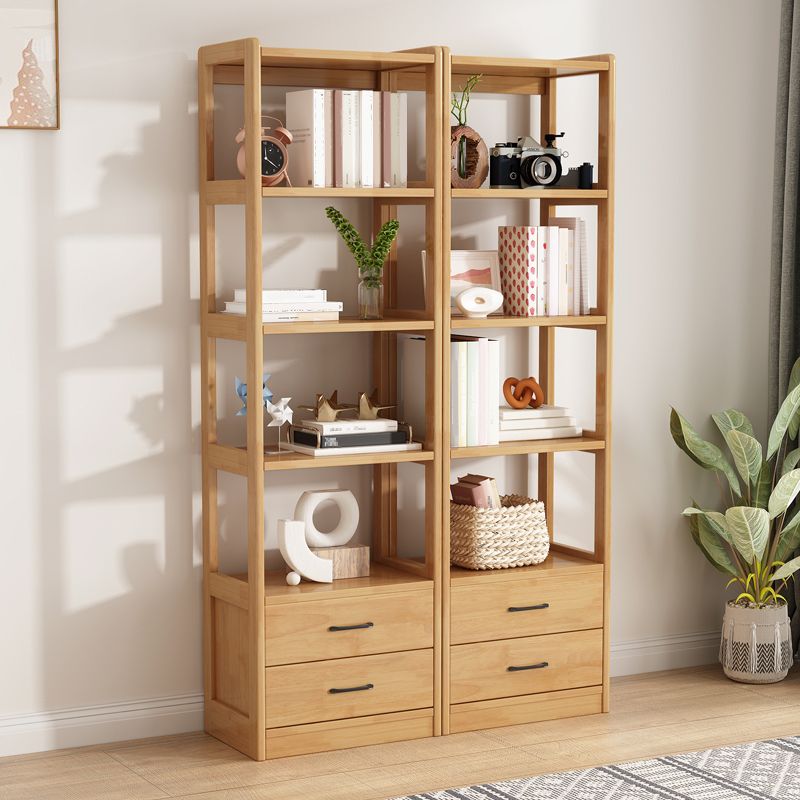 Modern Style Open Back Bookshelf Standard Wooden Bookcase with Drawers