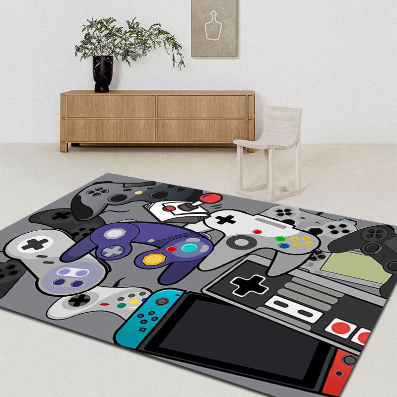 Modern Game Pad Print Rug Polyester Area Rug Washable Carpet with Non-Slip Backing