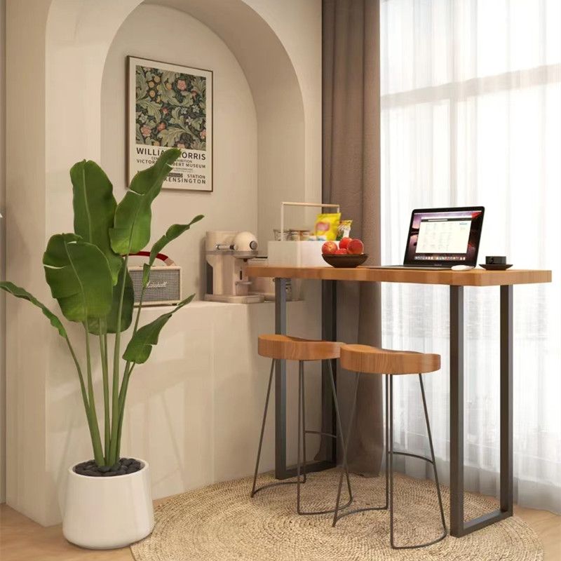 Rectangle Bar Dining Table Contemporary Wood Bar Table with Black Sled Base