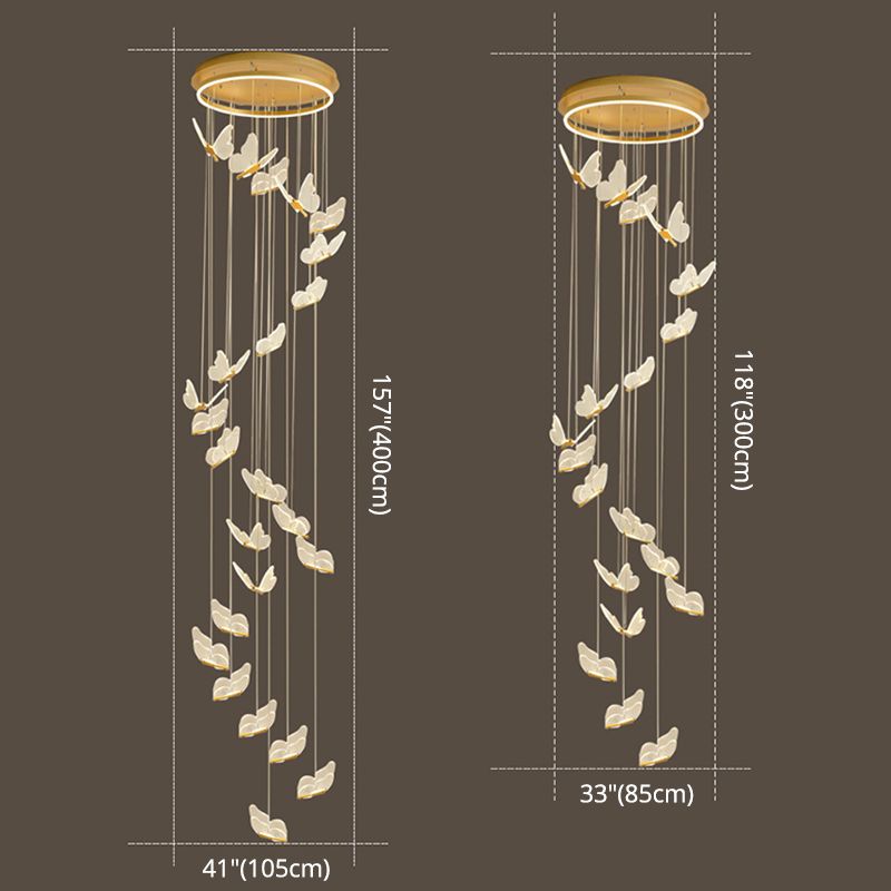 Butterfly Spiral Treppe Deckenbeleuchtung Acryl moderner LED-Multi-Licht-Anhänger in Gold