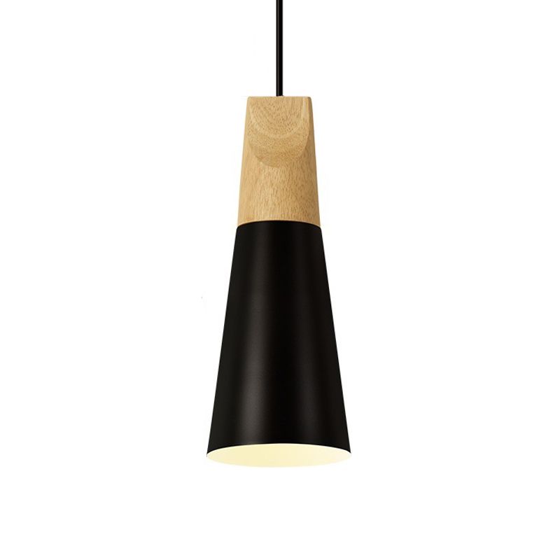 Aluminium mini-kegel suspensie-lamp Macaron single-bulb hangend hanglamp in zwart/roze/groen en hout