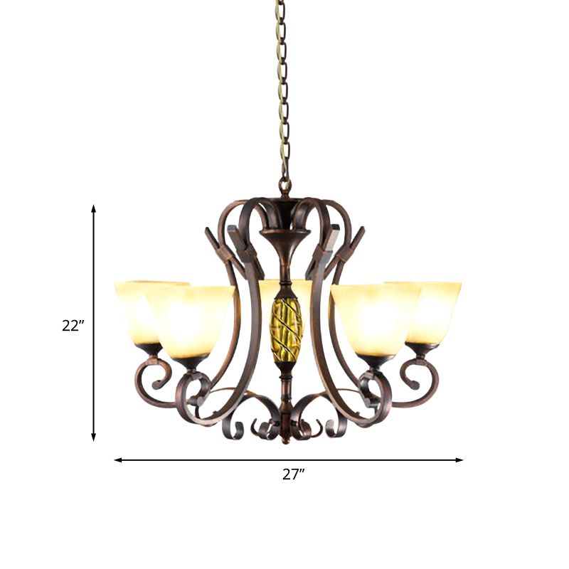 Piramide woonkamer kroonluchter verlichting antiek beige glas 6/8 koppen bruine ophanging licht