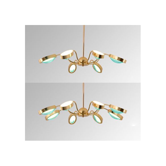 Drum Chandelier Pendant Light with Oval Glass Shade Postmodern Metal 6/8 Lights Gold Hanging Ceiling Light for Living Room