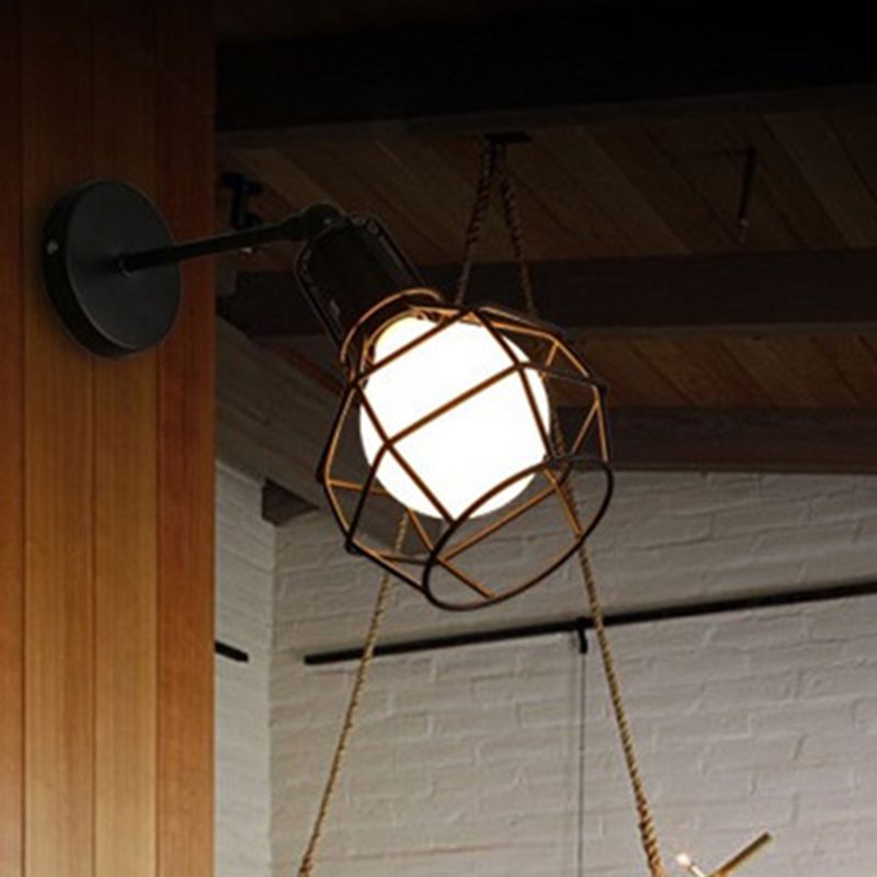 Cage Wall Sconce Industrial Wall Lights Metal 1 Light Sconce Light Fixtures in Black