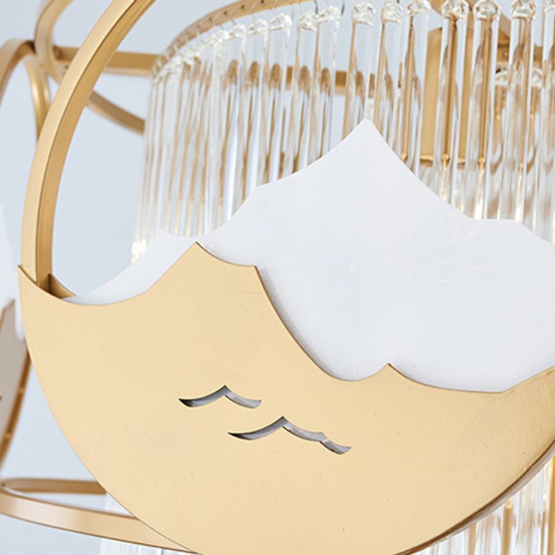 Postmoderne 8 Lichter Decke Anhänger Gold Square/Runde Kronleuchterlampe mit Kristallstab Farbton