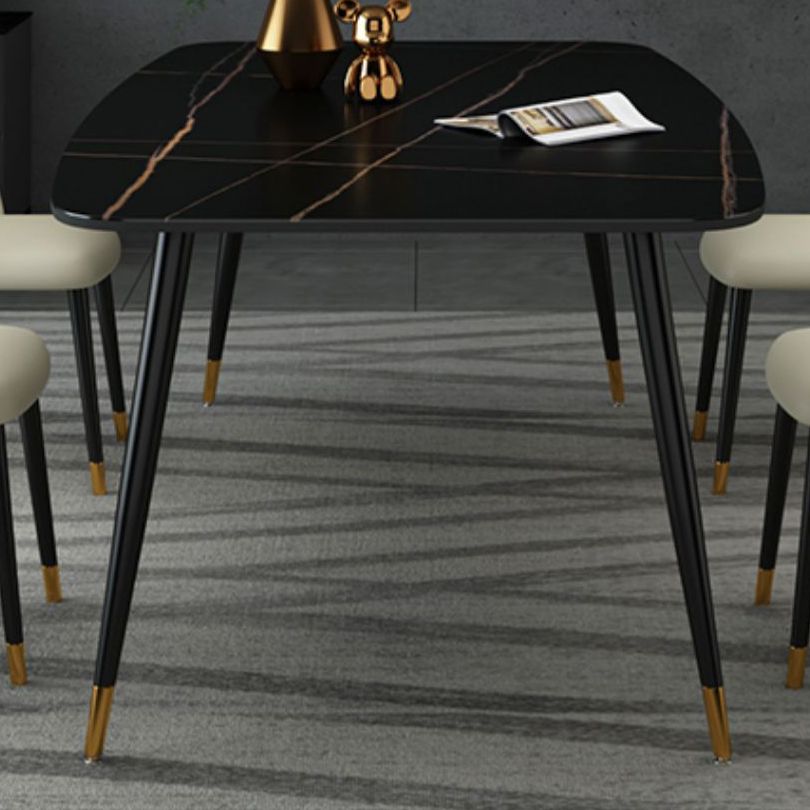Industrial Sintered Stone Table for Restaurant Rectangle Black Dining Table with 4 Legs