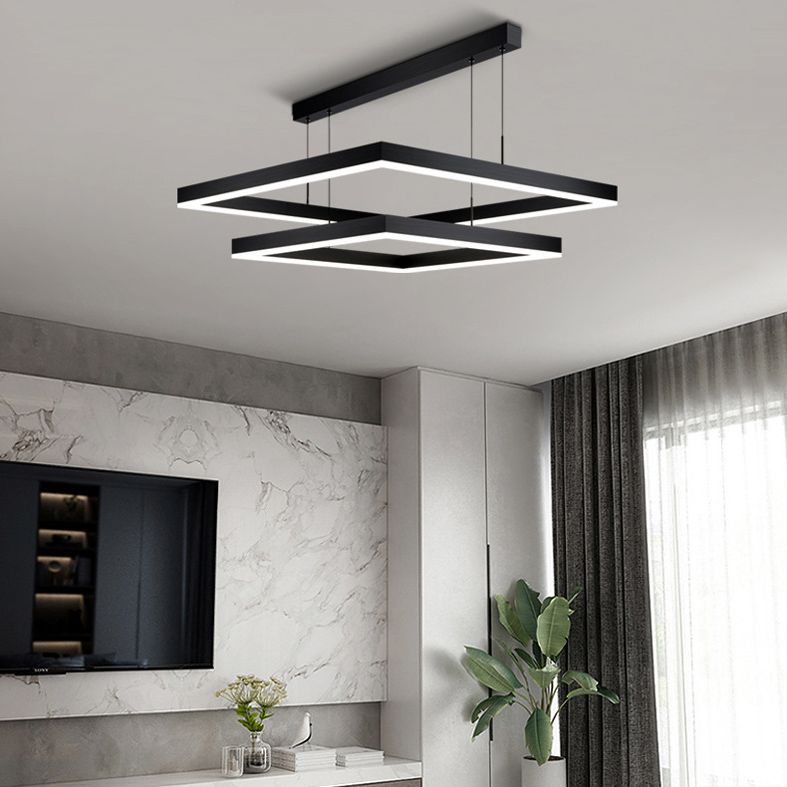 Metal Squared Chandelier Pendant Light Nordic LED Pendant Lighting Fixture in Black