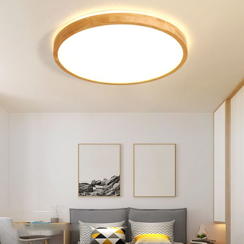 1 Light Circle Ceiling Lamp Modern Style Wood Ceiling Lighting for Dining Room