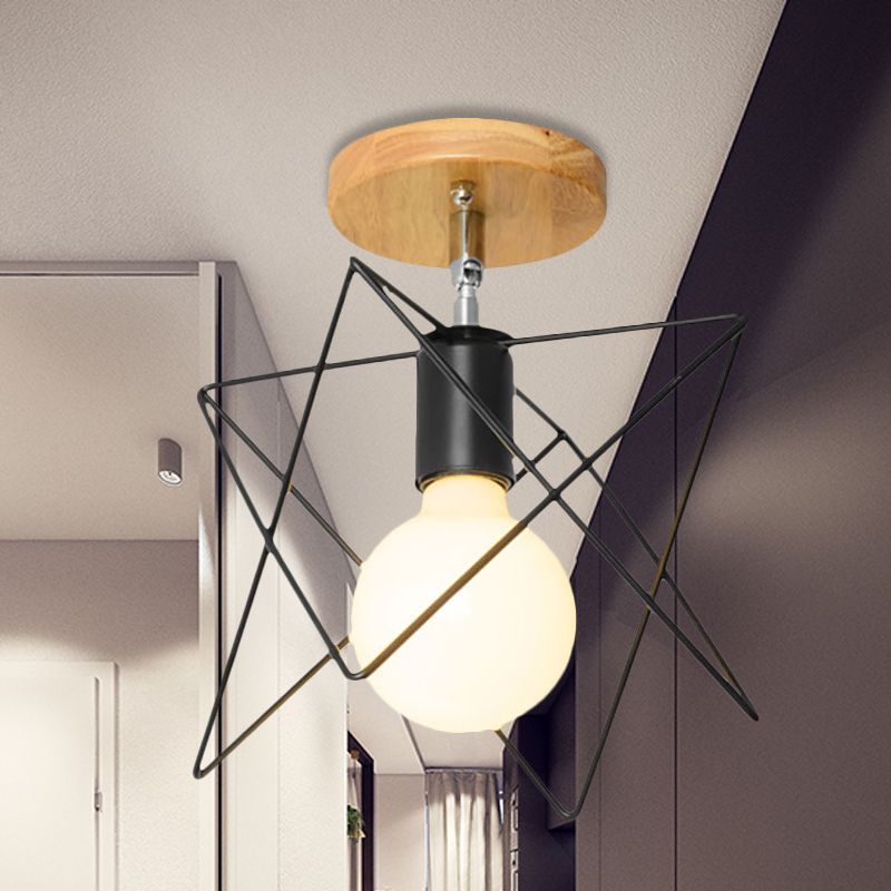 Lampada da soffitto a semi-incasso in metallo mini triangolo/urna con protezione in filo Lampada da soffitto industriale retrò a 1 testa per camera da letto
