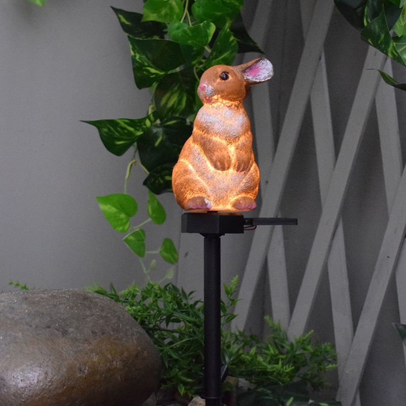 Brown Rabbit Shape LED Stake Light Modern Style Resin Solar Lawn Lighting for Courtyard, 1 Pc