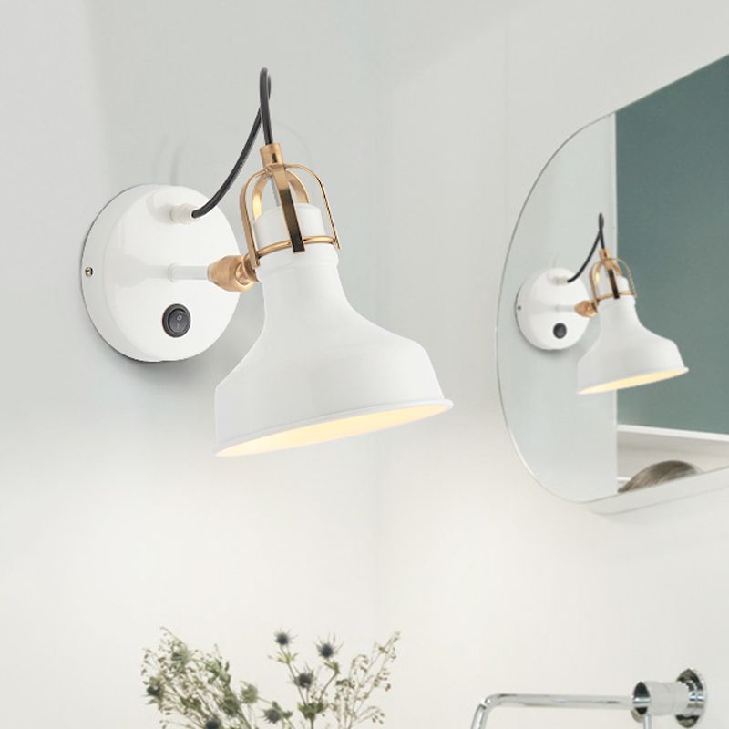 White Urn Wall Sconce Lighting Industrial Metallic 1 Bulb Bedside Rotatable Wall Lamp Fixture