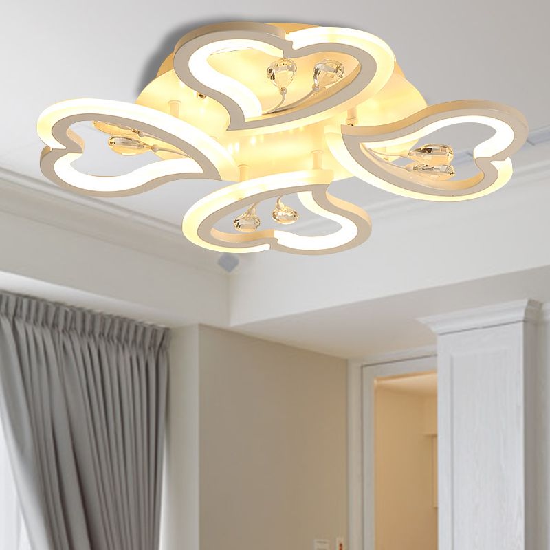 19.5 "/23.5" /31.5 " W Weiß-Herz-Form semi-bündig Licht moderne LED Acryl Deckenlampe mit Kristall-Accent in Warm/Weißes Licht