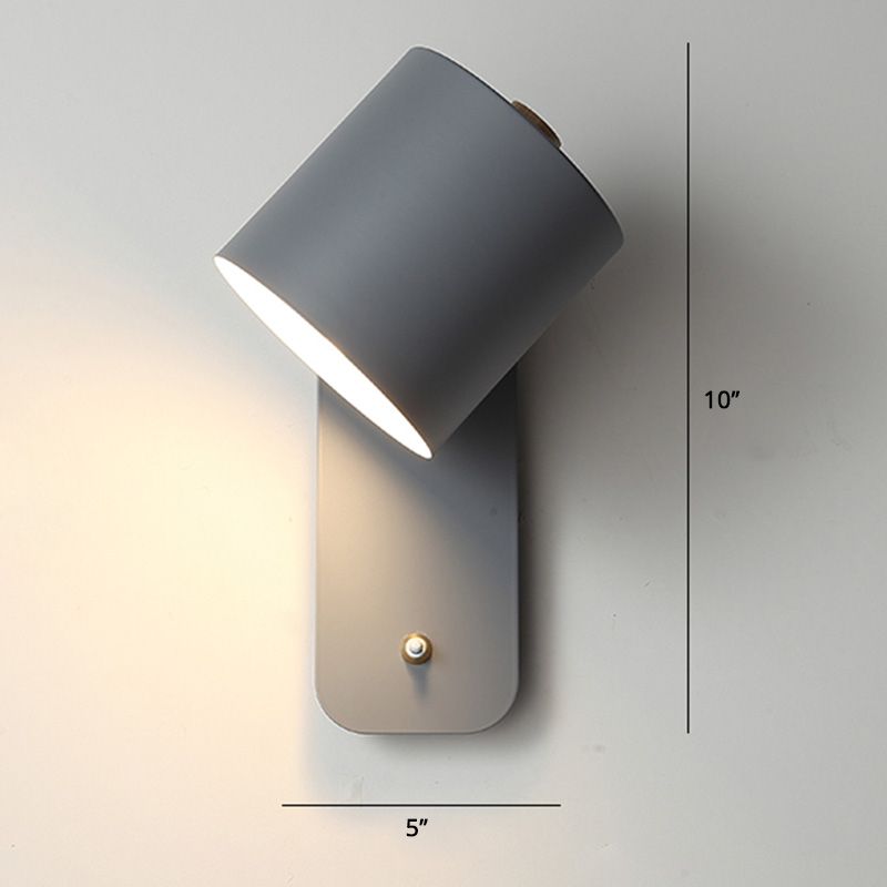 Lampe de lecture de cylindre pivable lampe nordique métallique à un seul bulbe lumière avec bouton d'alimentation