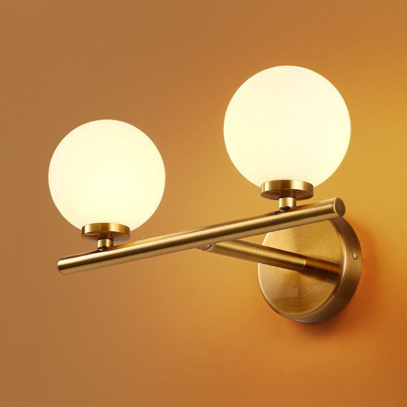 Ball Sconce Lighting Postmodern Opal Glass Corridor Wall Mounted Light Fixture in Brass
