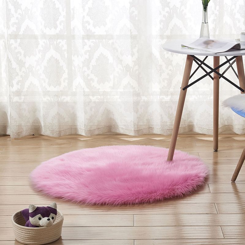 Tapis circulaire en peluche de couleur unie, résistant aux taches, pour la décoration de la maison