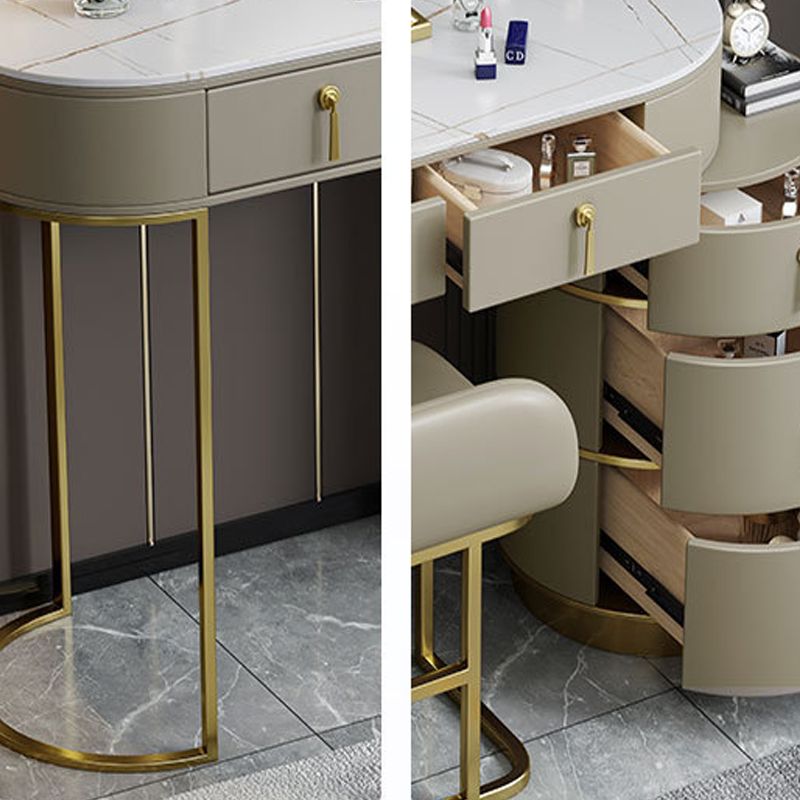 Stone Top Vanity Makeup Table with 5 Storage Drawers for Bedroom