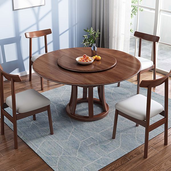 Round Table Solid Wood Table with Turntable for Home and Kitchen